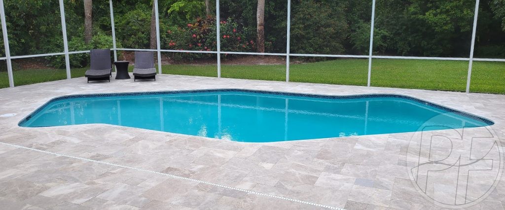 Pool Deck Resurfacing with Travertine Natural Stone | Pools Finishing Inc.