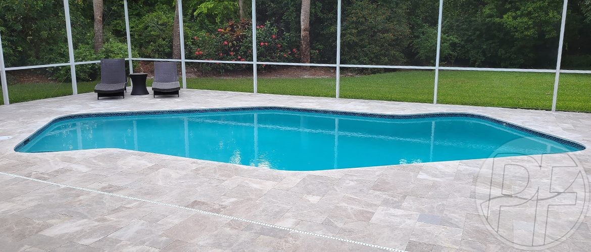 Pool Deck Resurfacing with Travertine Natural Stone | Pools Finishing Inc.
